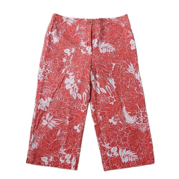 Chico's Pants - Chicos Capris Pants Womens 12 Orange Floral Size 2 Flat Front Aloha Hawaii